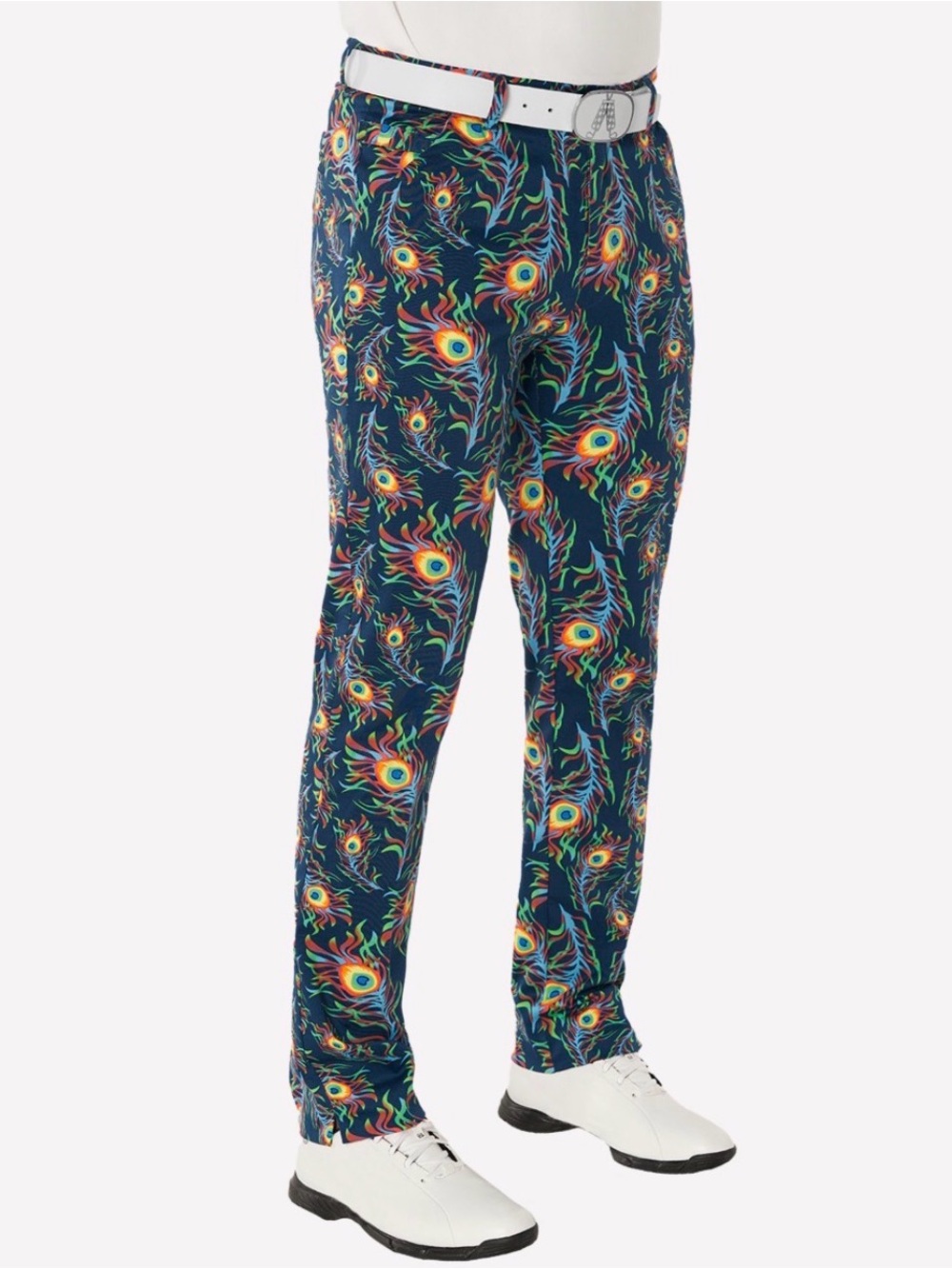 Royal & Awesome Bright Birdie Golf Pants Mens 34x30 Peacock Feather Stretch